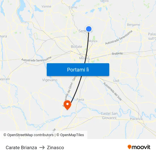Carate Brianza to Zinasco map