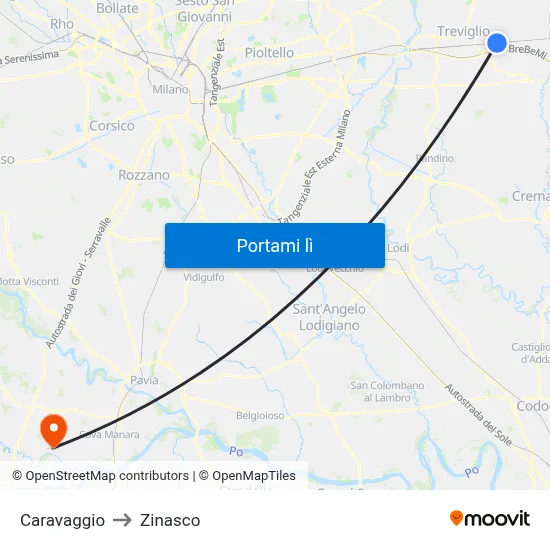 Caravaggio to Zinasco map
