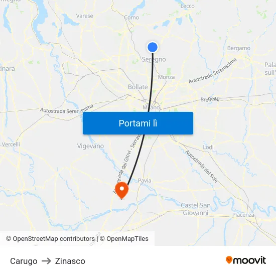Carugo to Zinasco map