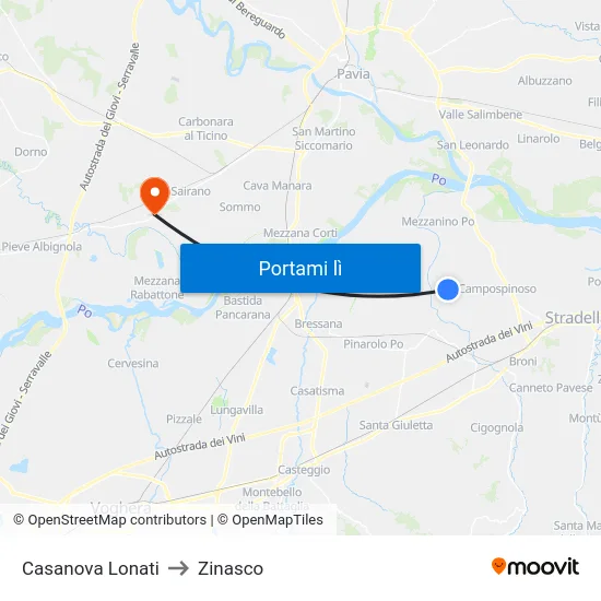 Casanova Lonati to Zinasco map