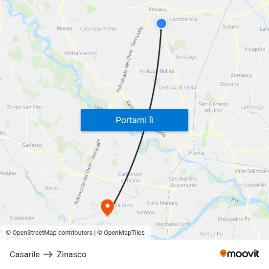 Casarile to Zinasco map