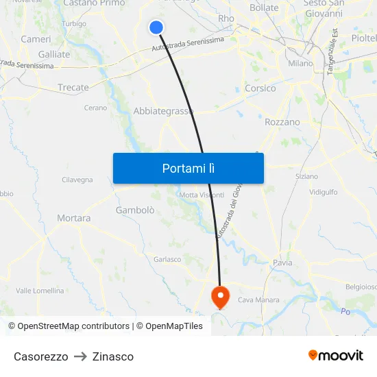 Casorezzo to Zinasco map