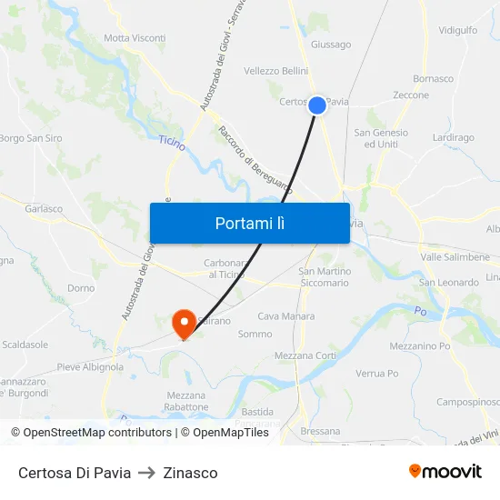 Certosa Di Pavia to Zinasco map