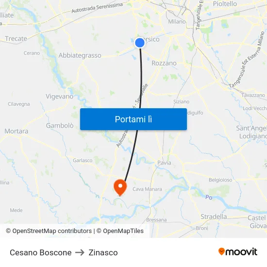 Cesano Boscone to Zinasco map