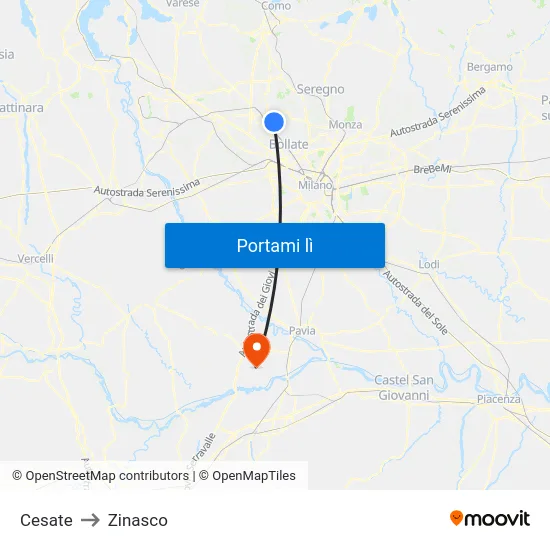 Cesate to Zinasco map