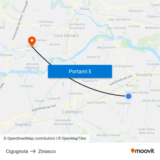 Cigognola to Zinasco map