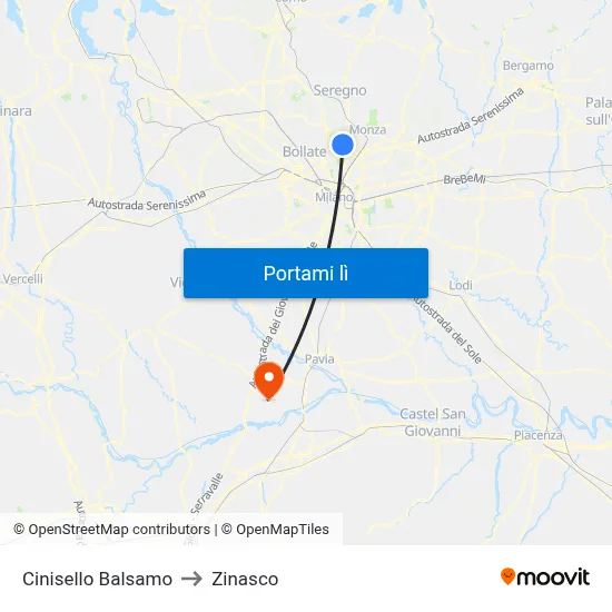 Cinisello Balsamo to Zinasco map