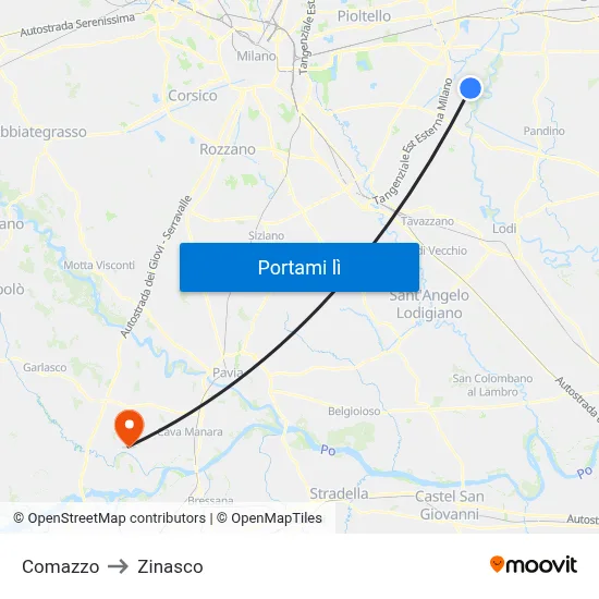 Comazzo to Zinasco map
