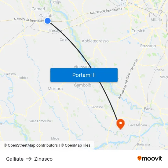 Galliate to Zinasco map