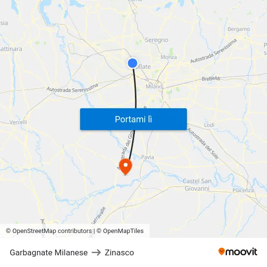 Garbagnate Milanese to Zinasco map