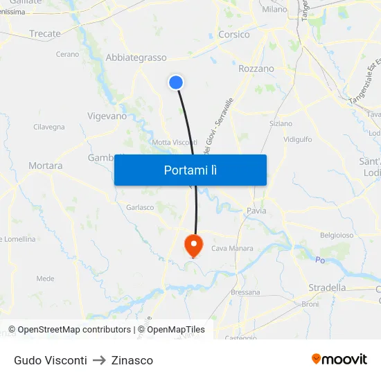 Gudo Visconti to Zinasco map