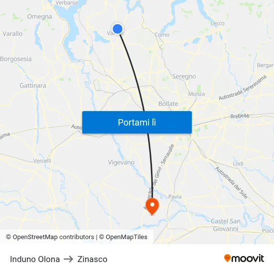 Induno Olona to Zinasco map