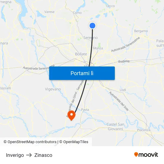 Inverigo to Zinasco map