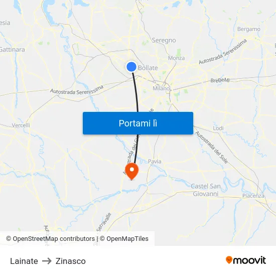 Lainate to Zinasco map