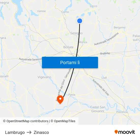 Lambrugo to Zinasco map