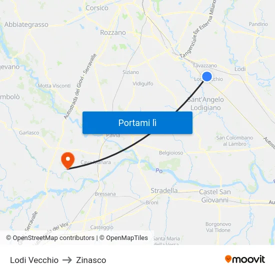 Lodi Vecchio to Zinasco map