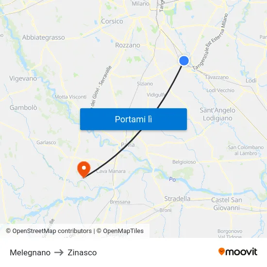 Melegnano to Zinasco map