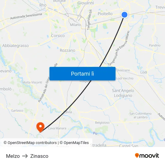 Melzo to Zinasco map