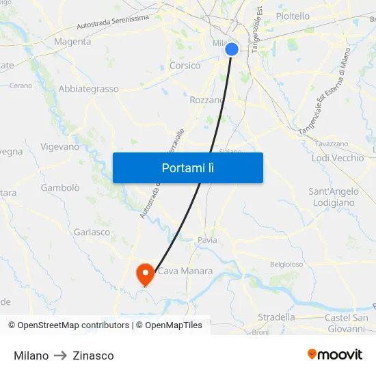 Milano to Zinasco map