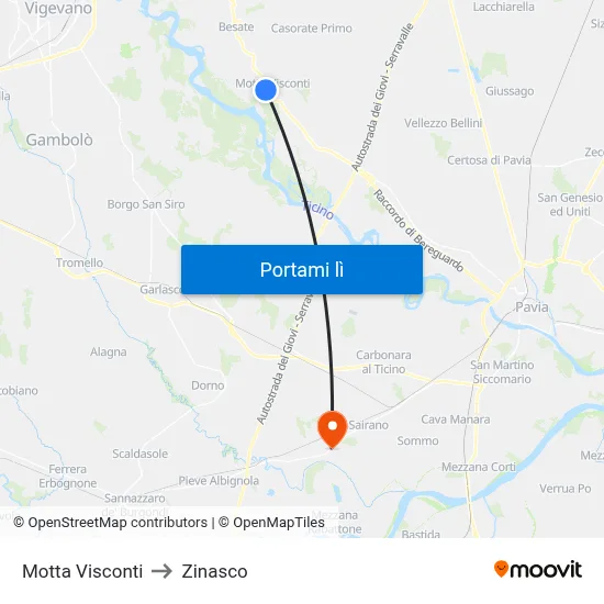 Motta Visconti to Zinasco map