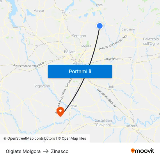 Olgiate Molgora to Zinasco map