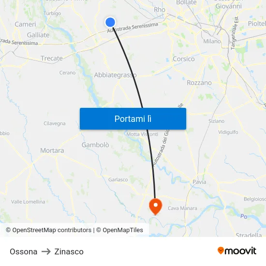 Ossona to Zinasco map