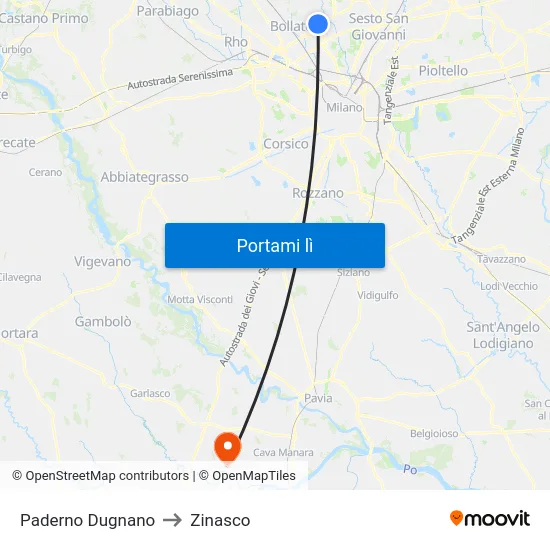 Paderno Dugnano to Zinasco map