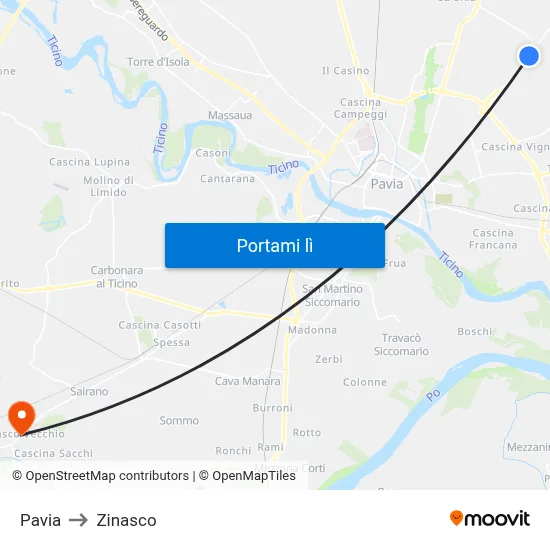 Pavia to Zinasco map