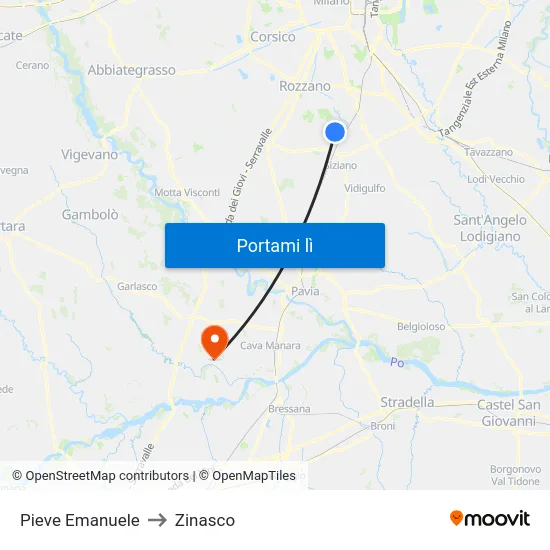 Pieve Emanuele to Zinasco map