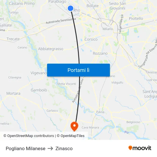 Pogliano Milanese to Zinasco map