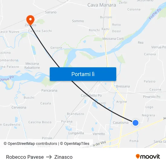 Robecco Pavese to Zinasco map