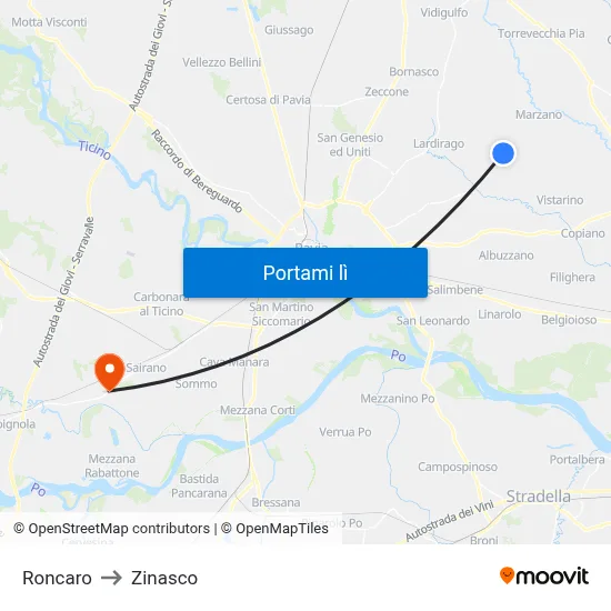 Roncaro to Zinasco map