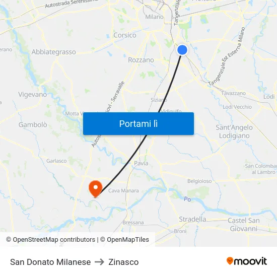 San Donato Milanese to Zinasco map
