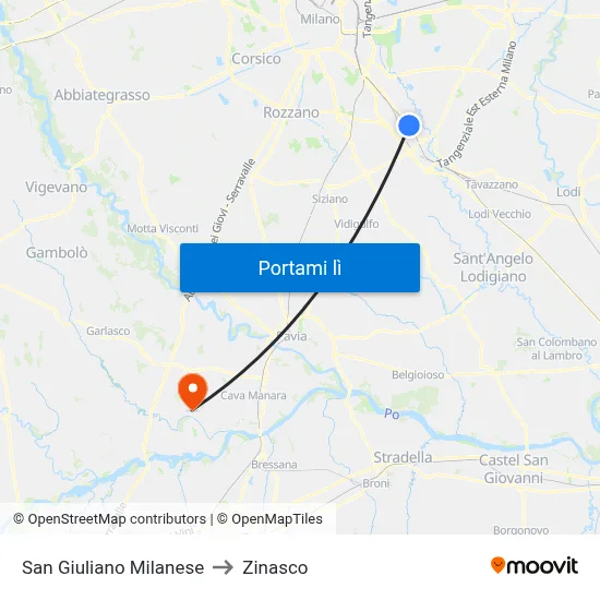 San Giuliano Milanese to Zinasco map