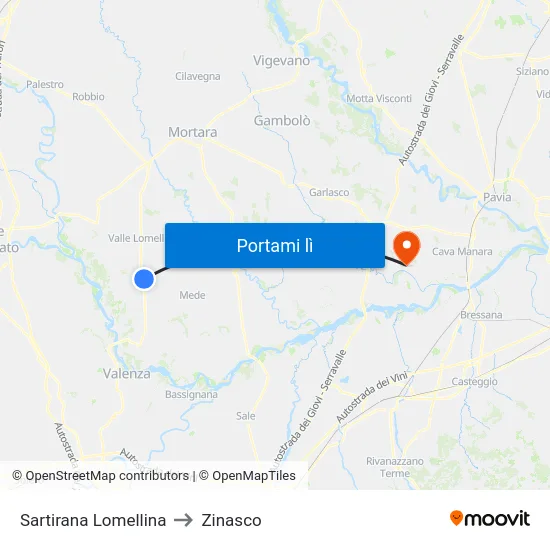 Sartirana Lomellina to Zinasco map