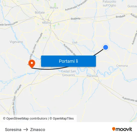 Soresina to Zinasco map