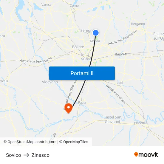 Sovico to Zinasco map