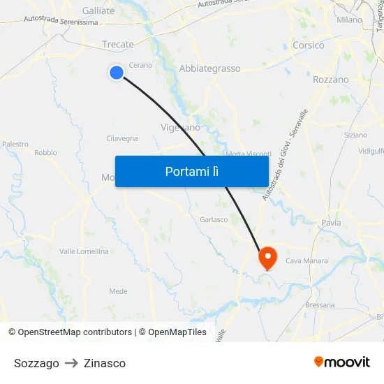 Sozzago to Zinasco map