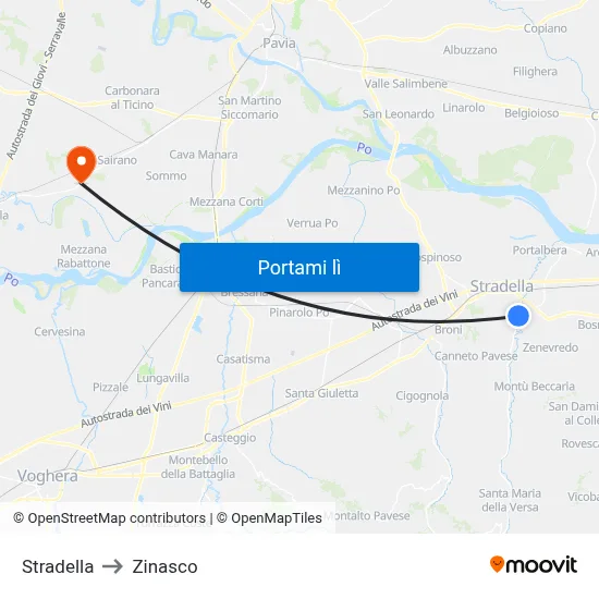 Stradella to Zinasco map