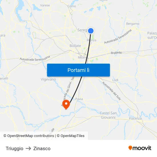Triuggio to Zinasco map