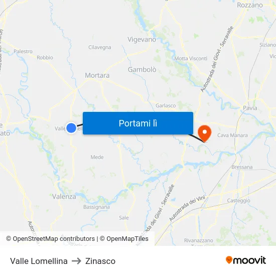 Valle Lomellina to Zinasco map
