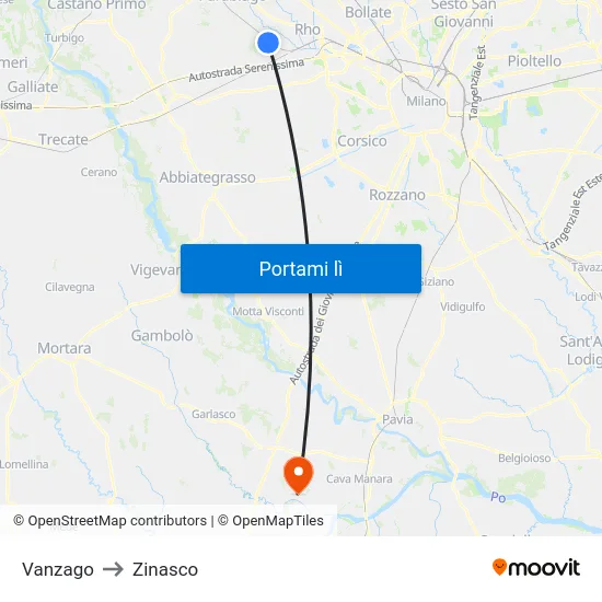 Vanzago to Zinasco map