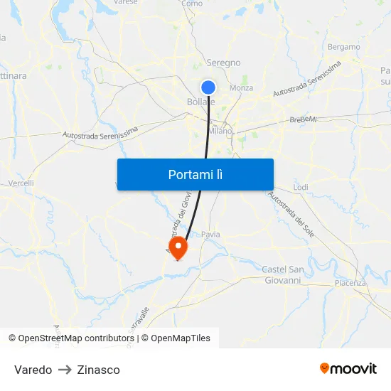 Varedo to Zinasco map