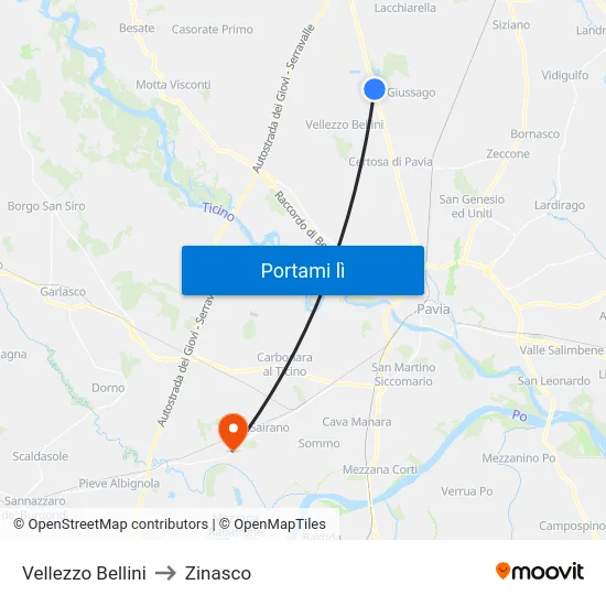 Vellezzo Bellini to Zinasco map