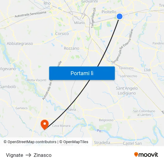 Vignate to Zinasco map