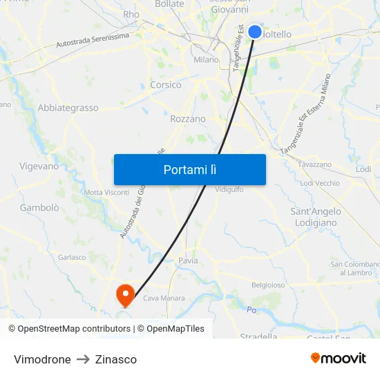 Vimodrone to Zinasco map