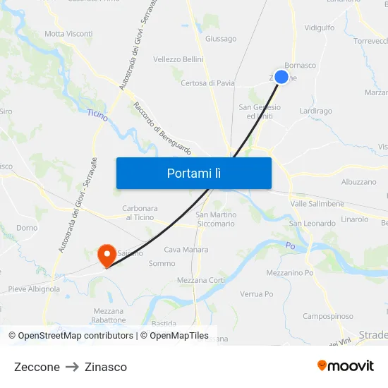 Zeccone to Zinasco map