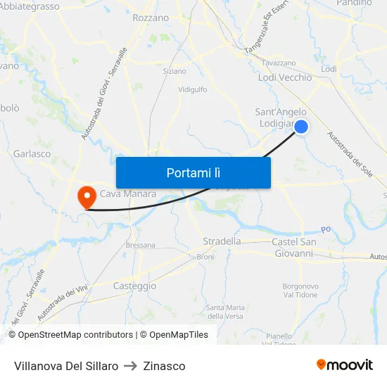 Villanova Del Sillaro to Zinasco map