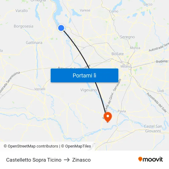 Castelletto Sopra Ticino to Zinasco map