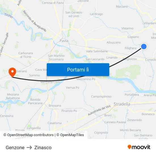 Genzone to Zinasco map
